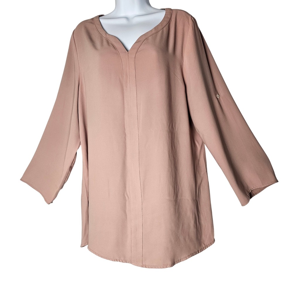 ARTIZARA‎ Women's Blush Pink V Neck Roll Tab Sleeve Tunic Top Plus Size XXL